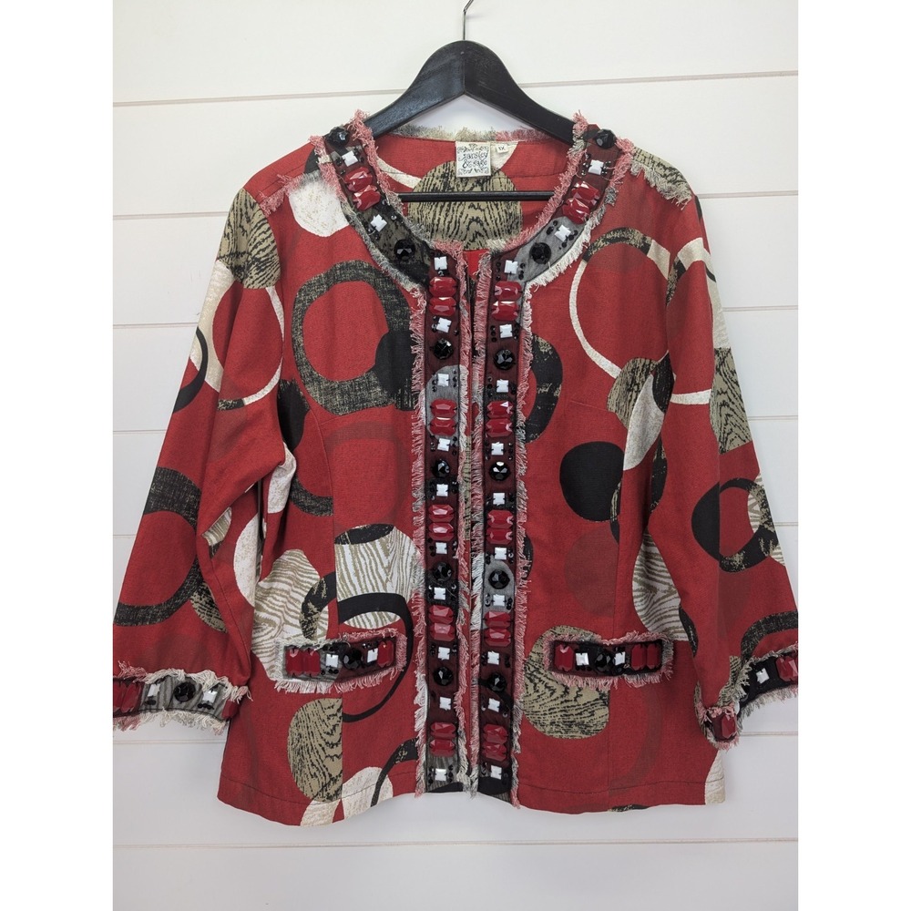 Parsley & Sage Jacket Size 1X Art to Wear Fringe Funky Shacket Maximalist Beads